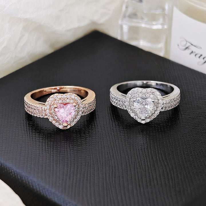 Heart Shape Diamond Halo Engagement Ring Multi Color Stone 2 Tone Options