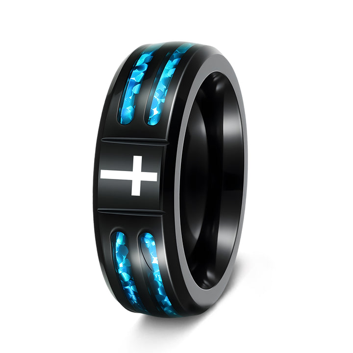Ocean Inspired Jewelry Ring Half Circle Opal Laser Inlay Men's Band Finger Ring