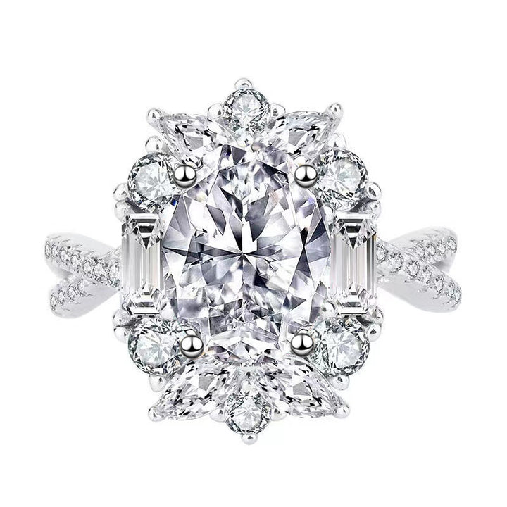 Oval Cut Diamond Halo Engagement Ring Twisted Pave Band Wedding Ring For Women
