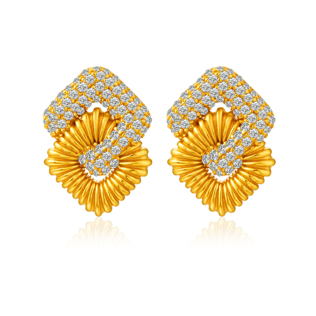 Vintage Interwoven Geometric Diamond Stud Earrings Textured Relief Women Earrings