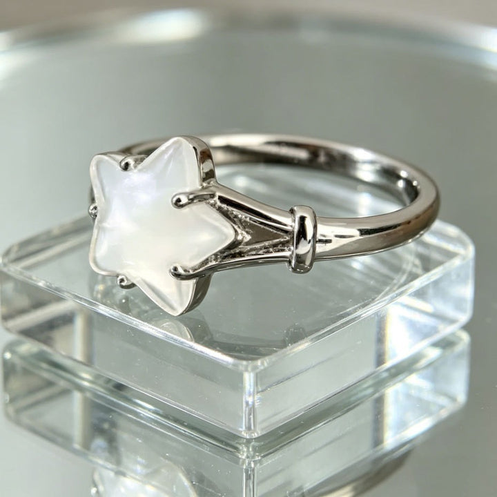 Star Shape Statement Ring Moonstone Inlaid Diamond Ring Minimalist Dainty Stackable Ring Elegant Daily Fashion Jewelry Gift For Women