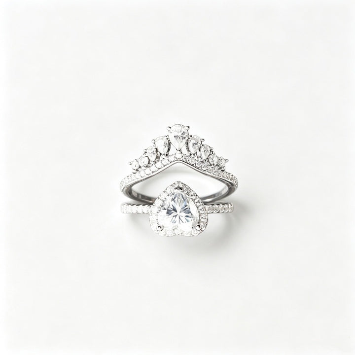 Heart‑Shaped Main Stone Crown Stackable Ring Romantic Two‑Piece Luxury Women Ring Set