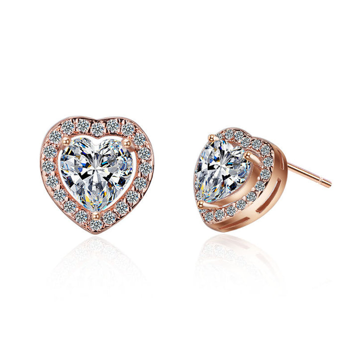 Heart Shape Diamond Stud Earrings Classic Halo Design Earrings For Women Daily Dating Wedding Jewelry