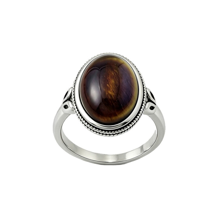 Vintage Oval Natural Gemstone Ring For Women Pure Silver Statement Ring