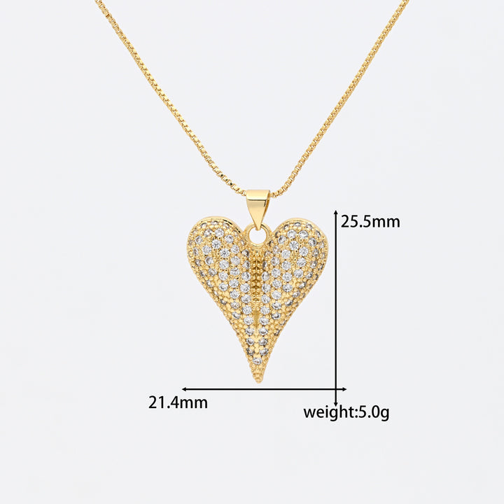 Pavé‑Set Pointed‑Heart Pendant Necklace Adjustable Box‑Chain Luxury Heart‑Shaped Ladies Choker Necklace