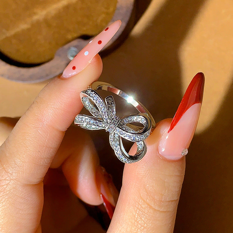 Bowknot Diamond Statement Ring For Women Wedding Anniversary Cocktail Party Fashion Jewelry