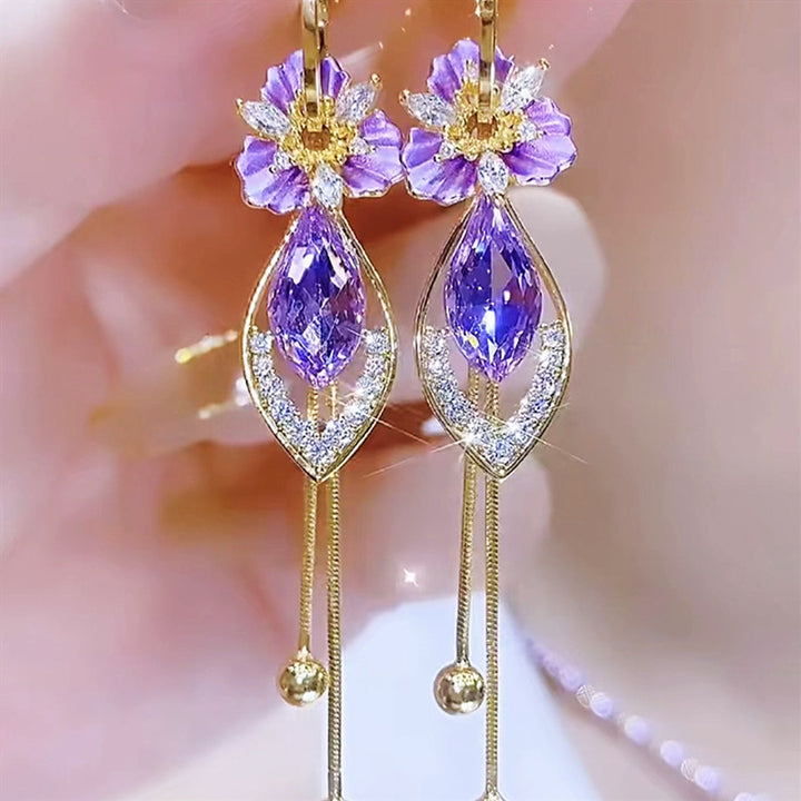 Floral Tassel Drop Earrings Elegant Statement Dangle Jewelry For Women