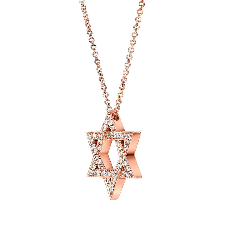 Hexagram Full Diamond Necklace, Rose Gold Star of David Luxury Women Choker