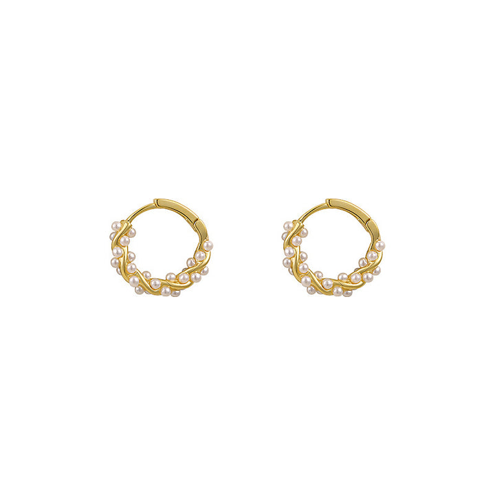 Twisted Pearl Hoop Earrings Small Huggie Circle Earrings Dainty Woven Pearl Ear Buckle Minimalist Elegant Stackable Fashion Jewelry For Women Daily Dating Party
