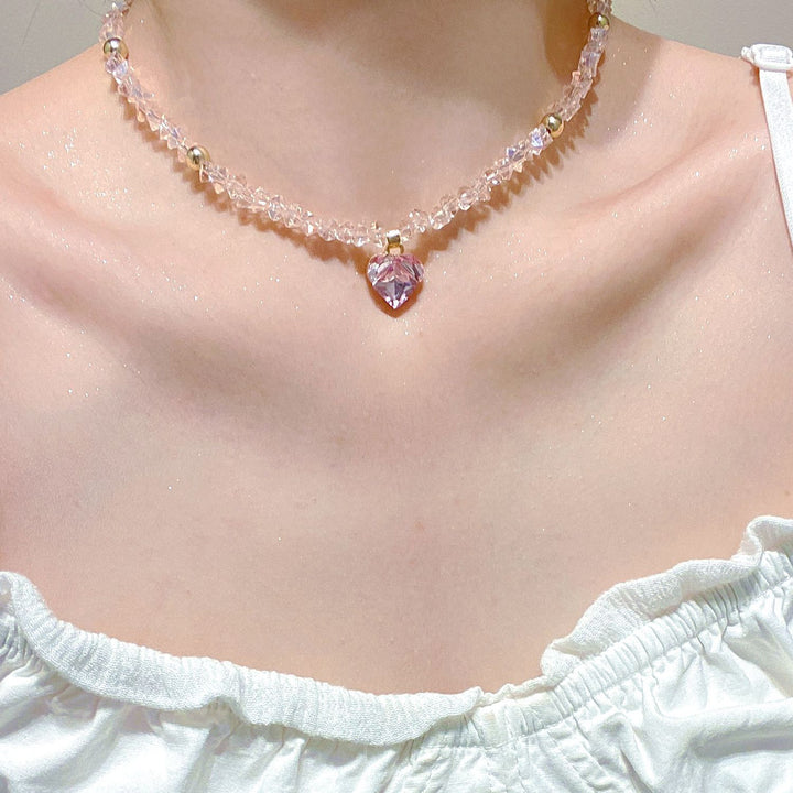 Heart Pendant Beaded Choker Dainty Sparkly Crystal Necklace Romantic Layered Trendy Neck Jewelry Valentine Gift For Women