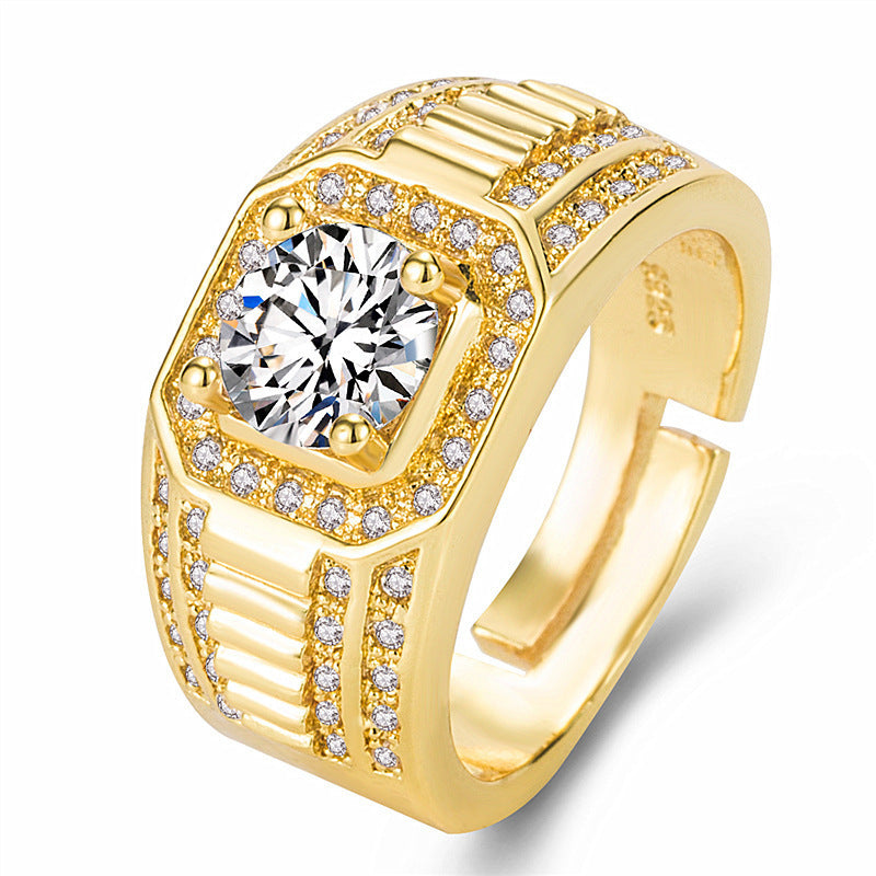 Luxury Wide Square Halo Center Stone Mens Diamond Band