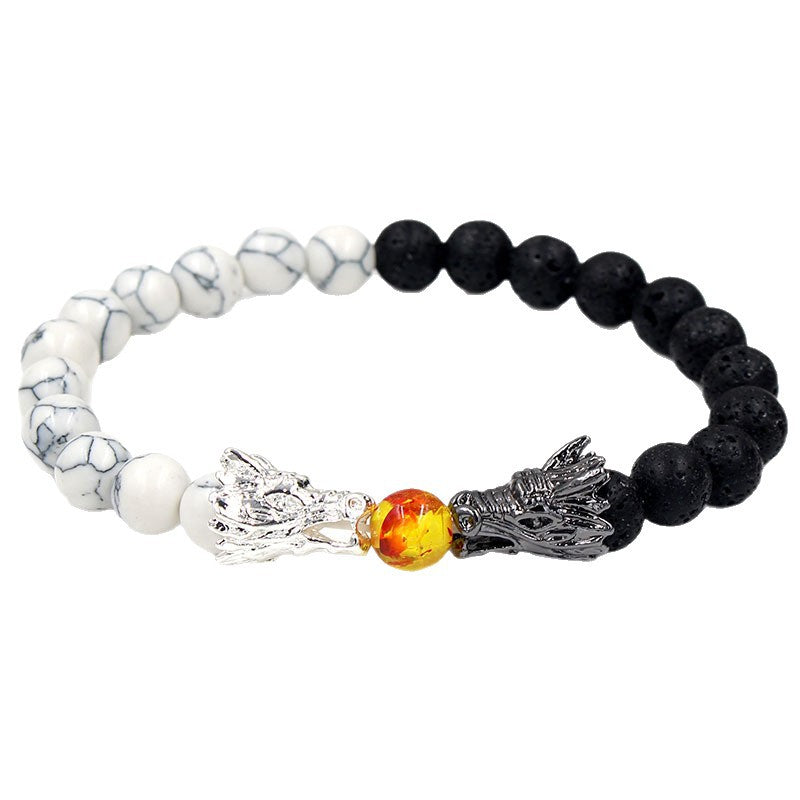 Dragon Head Jewelry Beaded Bracelet Minimalist Fashion Trendy White Turquoise Volcanic Stone Bracelet For Men