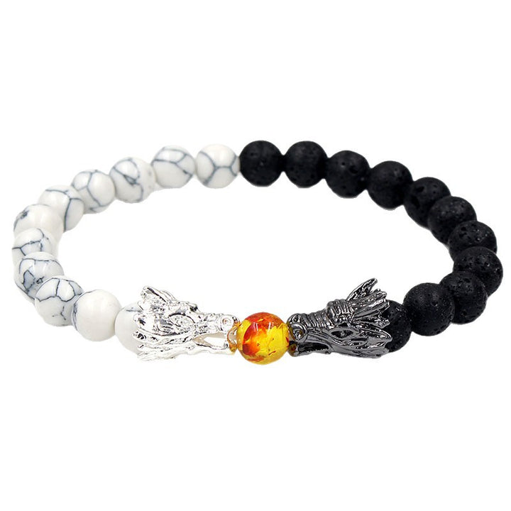 Dragon Head Jewelry Beaded Bracelet Minimalist Fashion Trendy White Turquoise Volcanic Stone Bracelet For Men