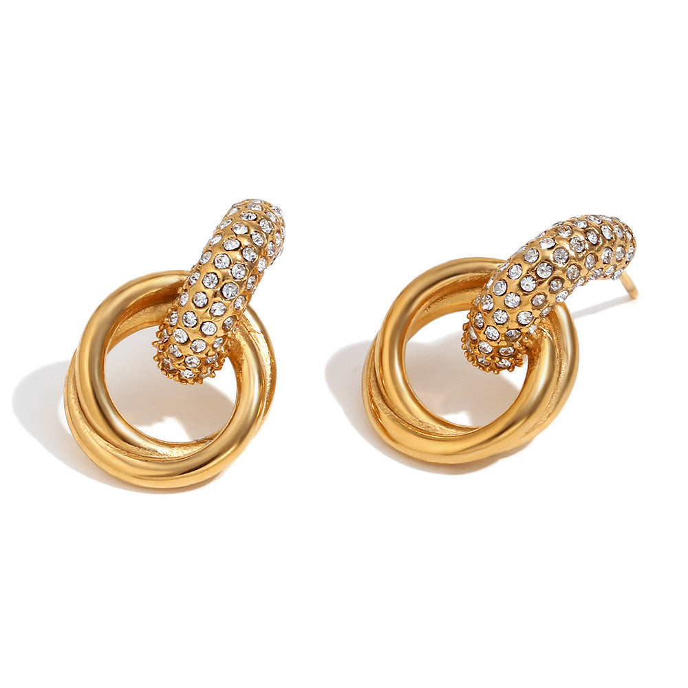 Double Hoop Diamond Earrings Women Twisted Crystal Pave Hinge Hoop Earrings Gold Silver