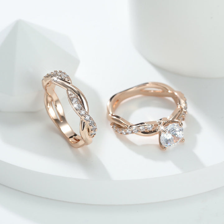 Twisted Infinity Band Round Diamond Couple Ring Set Engagement Wedding Promise Bridal Stackable Statement Jewelry