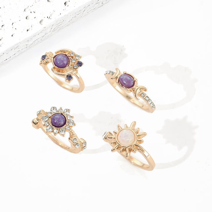Sun Moon Star Opal Stackable Ring Celestial Statement Ring Vintage Aesthetic Open Band Ring Mystical Astrology Jewelry Gift For Women