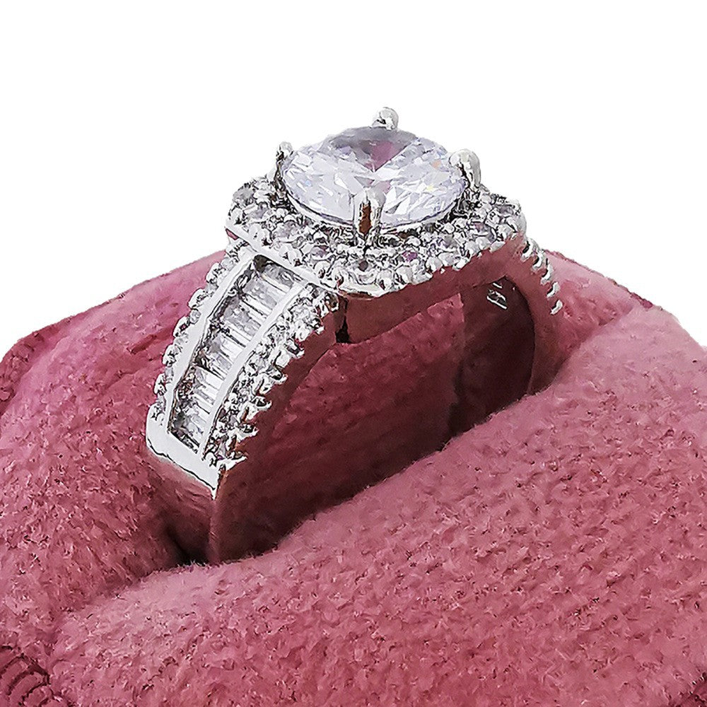 Round Cut Diamond Square Halo Engagement Ring Women Statement Wedding Promise Band Anniversary Fashion Jewelry