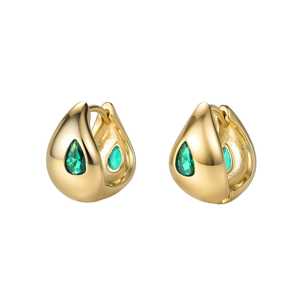 Women Teardrop Huggie Earrings Minimalist Chunky Hoop Earrings Inlaid Water Drop Gemstone Elegant Statement Ear Buckle Daily Party Fashion Jewelry Gift