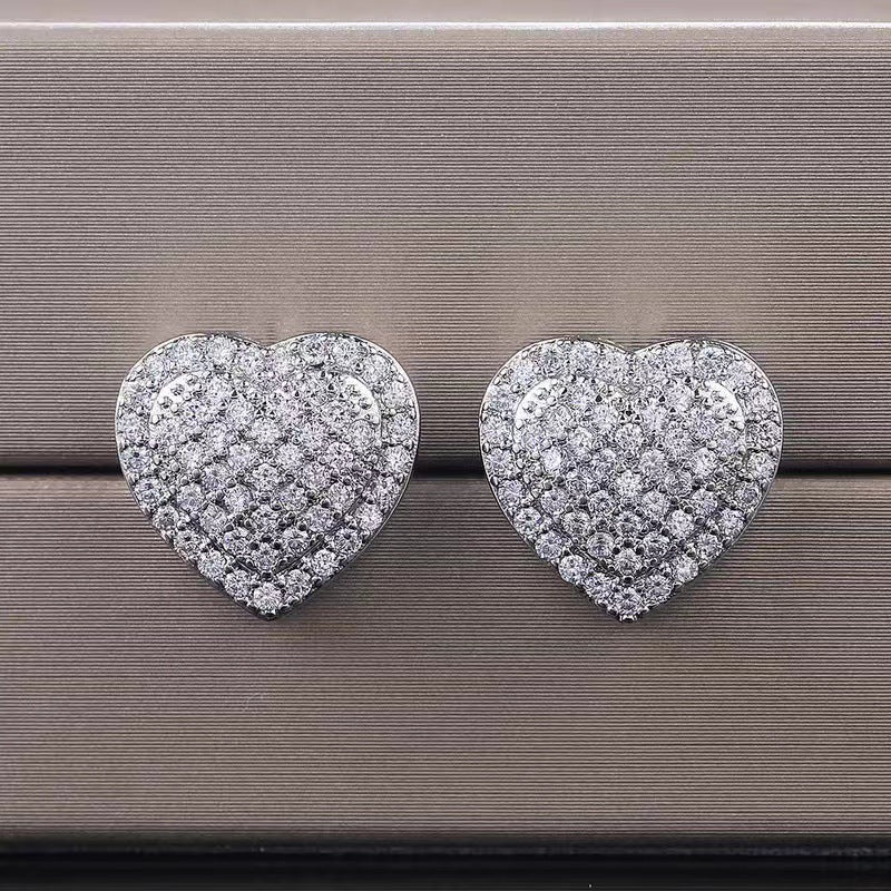 Women Heart Shape Stud Earrings Pave Diamond Statement Earrings Dainty Chic Wedding Bridal Party Romantic Fashion Jewelry Gift