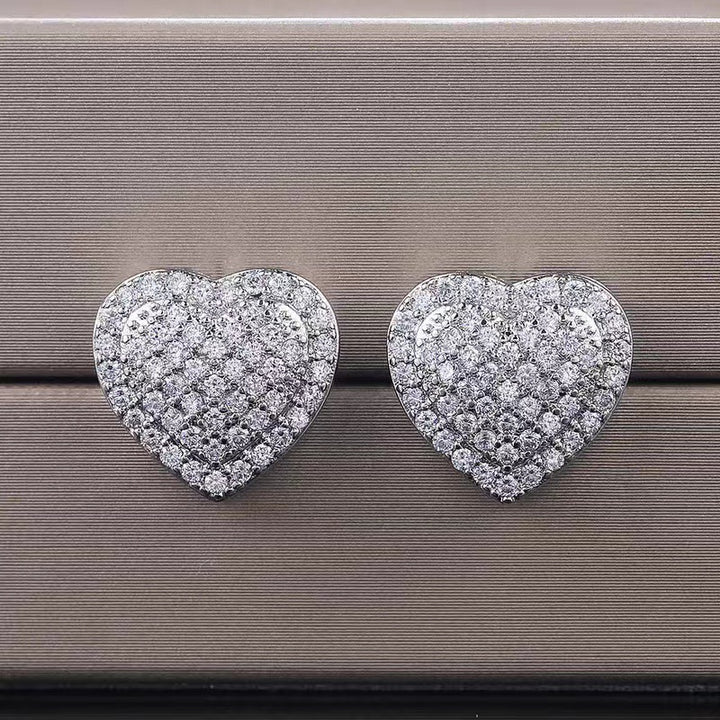 Women Heart Shape Stud Earrings Pave Diamond Statement Earrings Dainty Chic Wedding Bridal Party Romantic Fashion Jewelry Gift