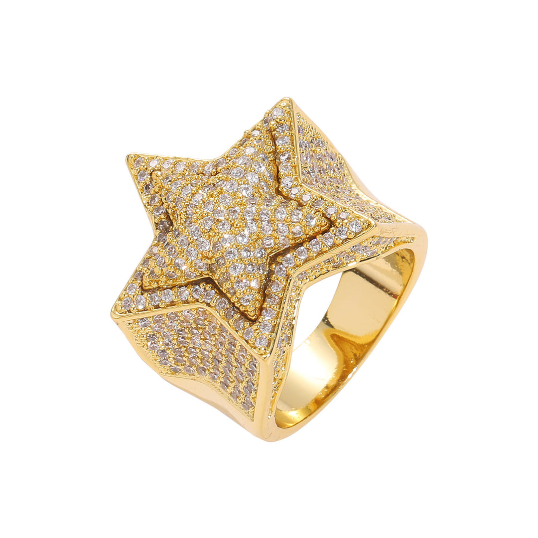 Paved Diamond 3D Star Ring For Men Hip Hop Personalized Fashion Finger Ring Luxury Premium Feel