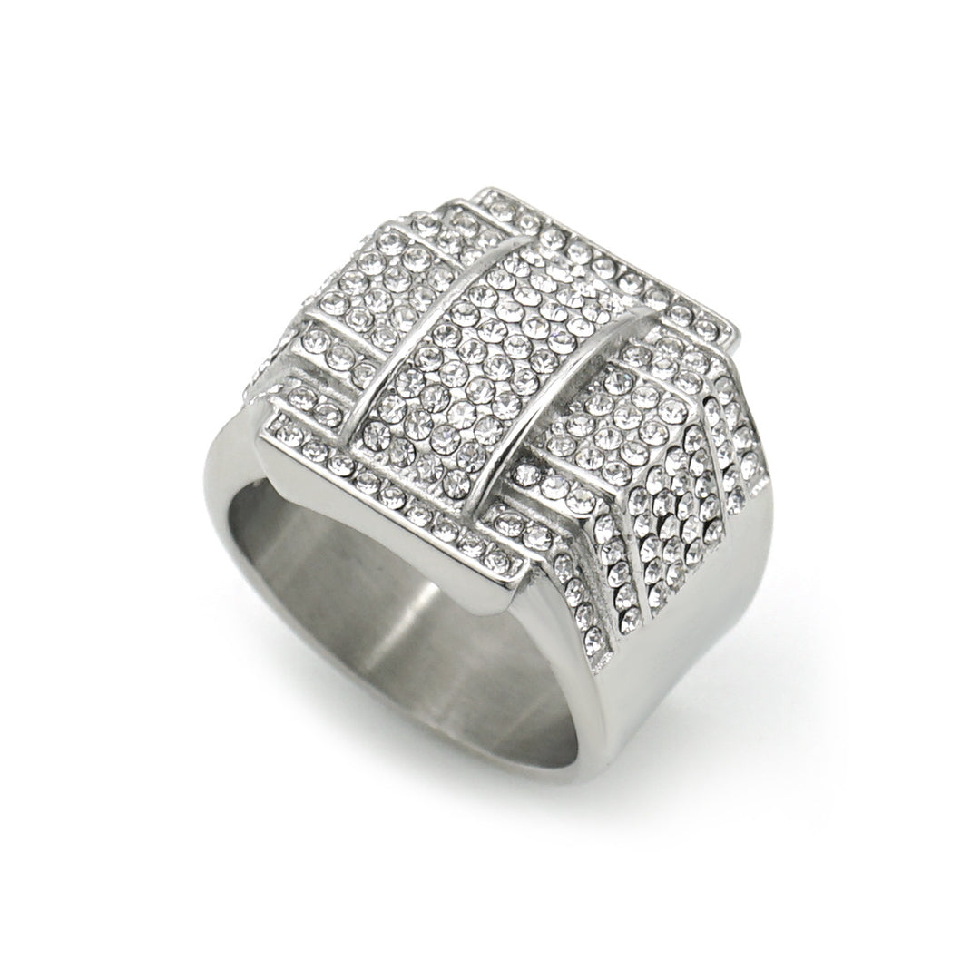 Hip Hop Chunky Wide Band Diamond Signet Ring Statement Fashion Ring For Men Party Jewelry