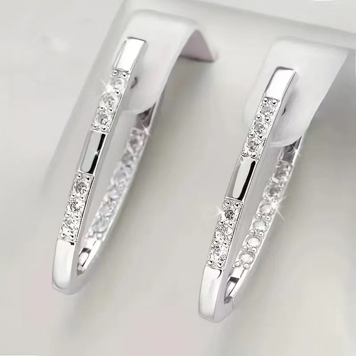 V‑Shape Geometric Paved Diamond Hoop Earrings Minimalist Luxury Long Ear Jewelry