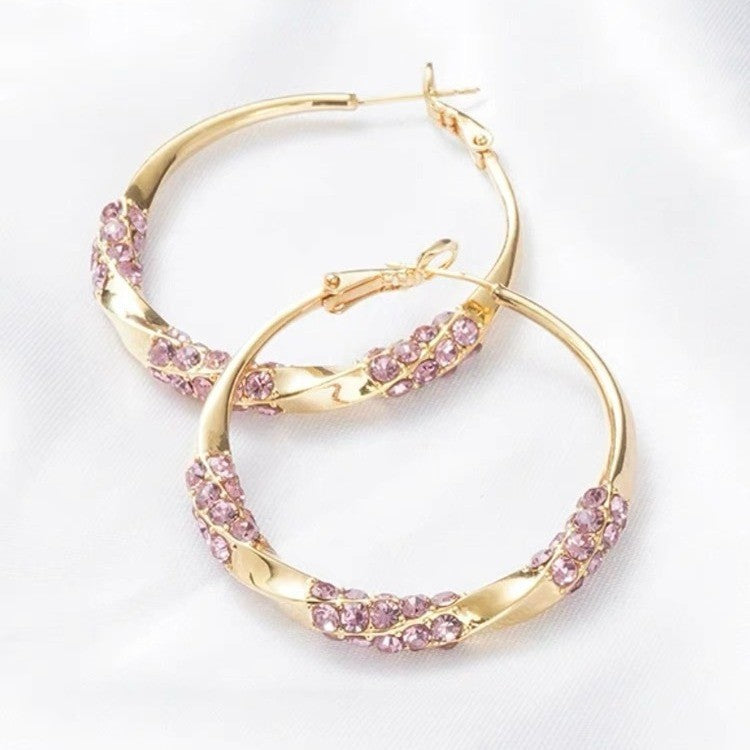 Twisted Pave Diamond Hoop Earrings Glitter Large Circle Earrings Trend Statement Stackable Versatile Fashion Ear Jewelry Gift For Women Daily Party Dating