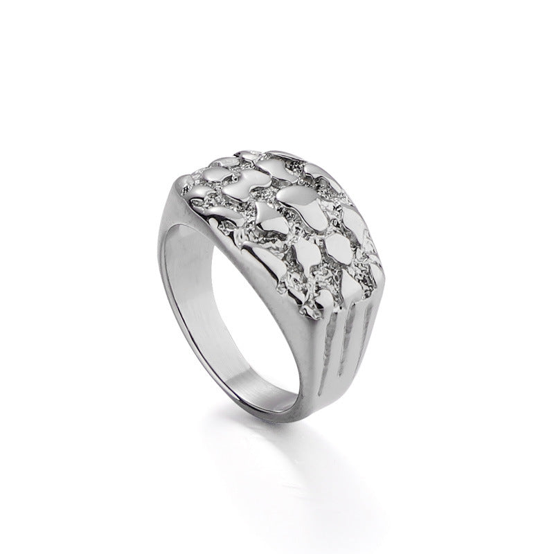 Hammered Textured Wide Solid Ring Vintage Heavy‑Duty Unisex Band