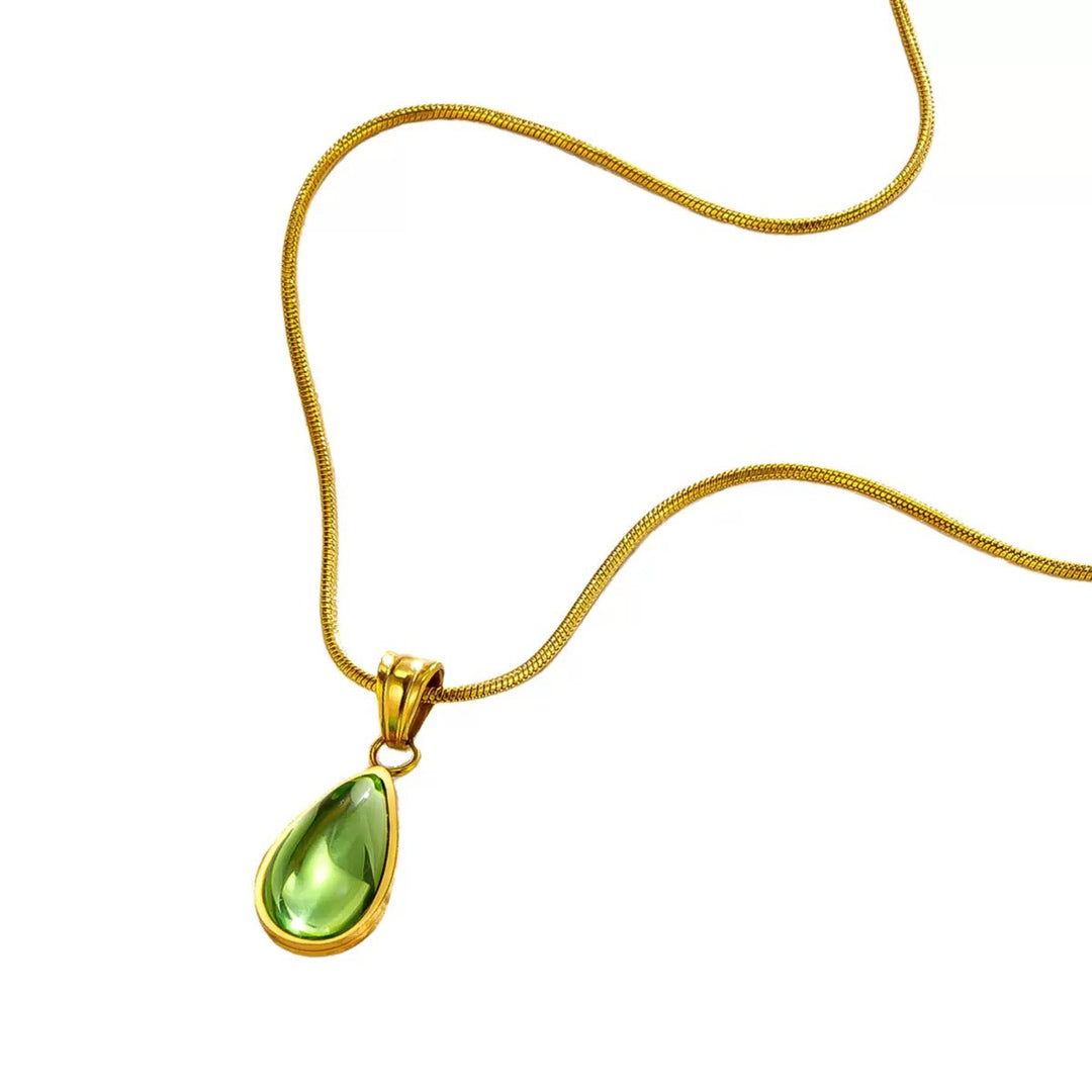 Teardrop Gemstone Pendant Necklace Snake Chain Minimalist Necklace For Women