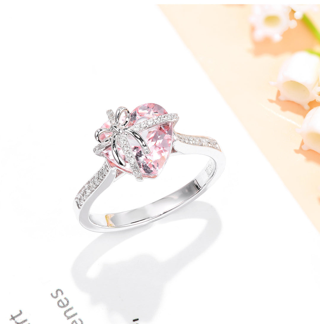 Heart Cut Diamond Bow Knot Open Ring Romantic Promise Statement Ring Elegant Adjustable Ring For Women