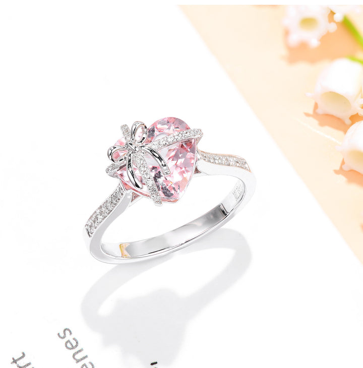 Heart Cut Diamond Bow Knot Open Ring Romantic Promise Statement Ring Elegant Adjustable Ring For Women