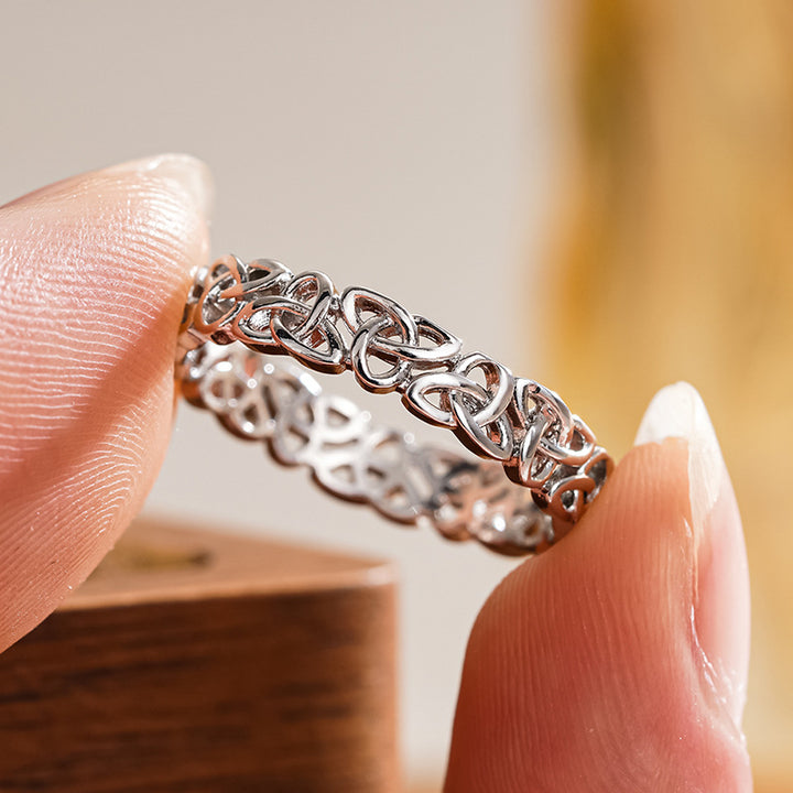 Celtic Knot Solid Silver Band Ring Hollow Interwoven Knot Eternity Ring For Men Women