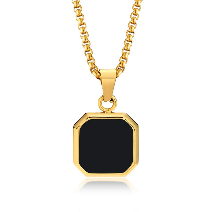 Octagon Square Black Onyx Pendant Minimalist Vintage Mens Rope Chain Necklace