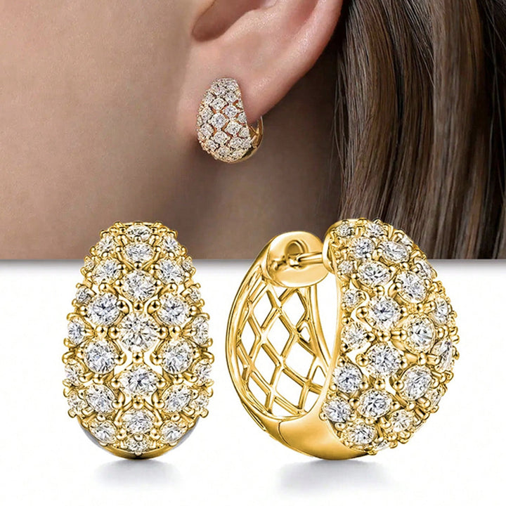 Oval Full‑Pave Diamond Hollow Huggie Earrings Luxury Glam Diamond Women’s Ear Jewelry