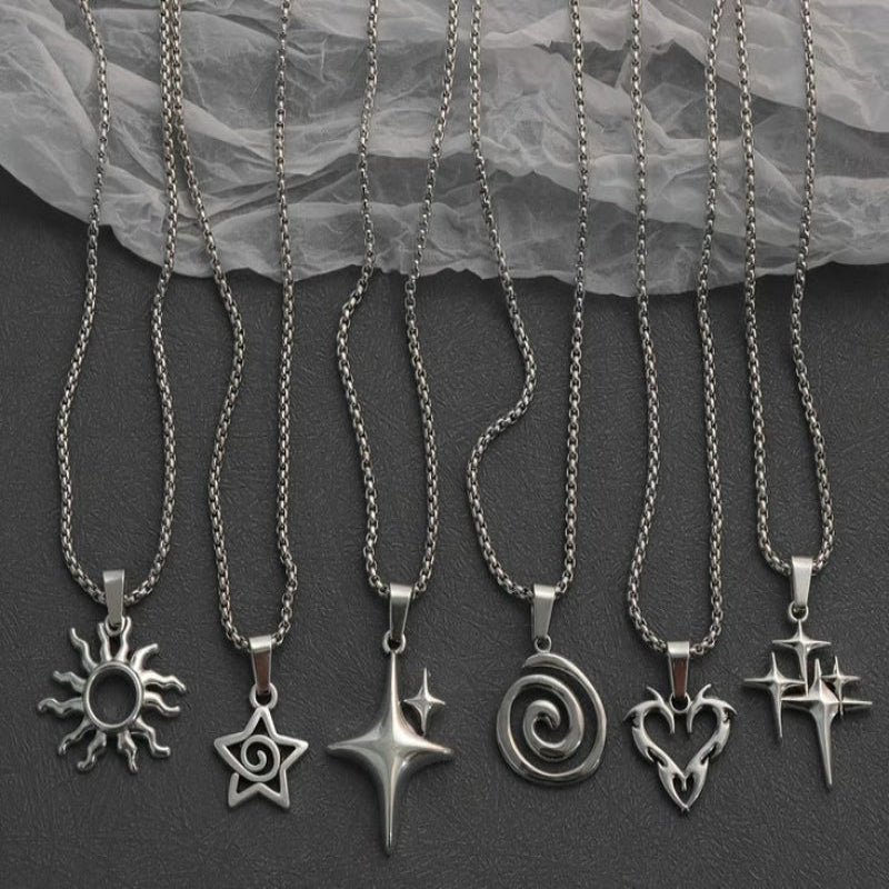 6Pcs Hip Hop Hoodie Chain Y2K Punk Star Pendant Necklace Set Men Women Titanium Steel Necklaces