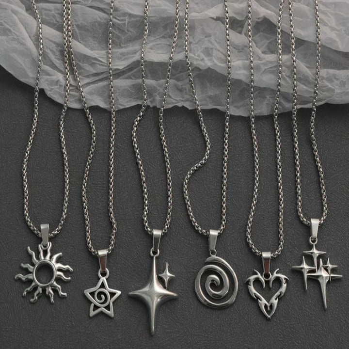 6Pcs Hip Hop Hoodie Chain Y2K Punk Star Pendant Necklace Set Men Women Titanium Steel Necklaces