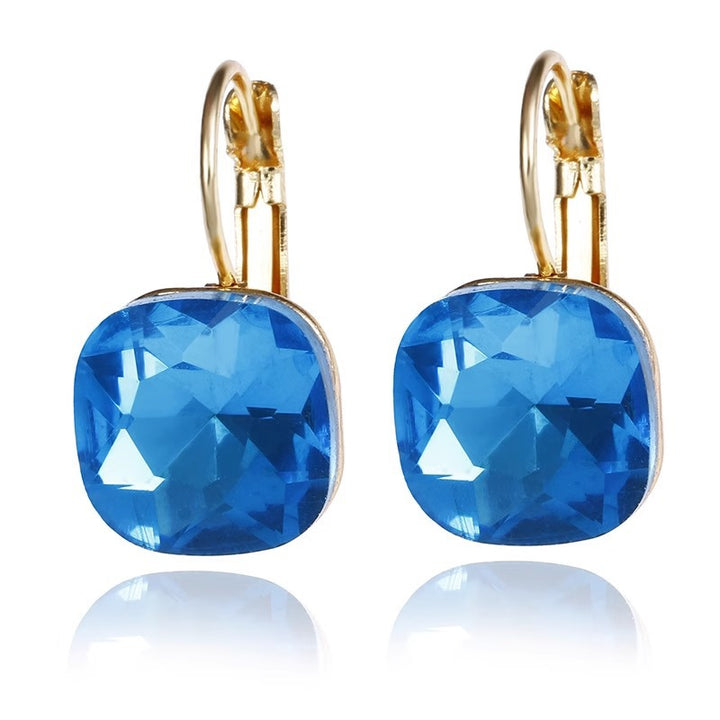 Cushion‑Cut Color Gemstone Click‑Top Earrings Multi‑Color Faceted Gem Women’s Dangle Earrings