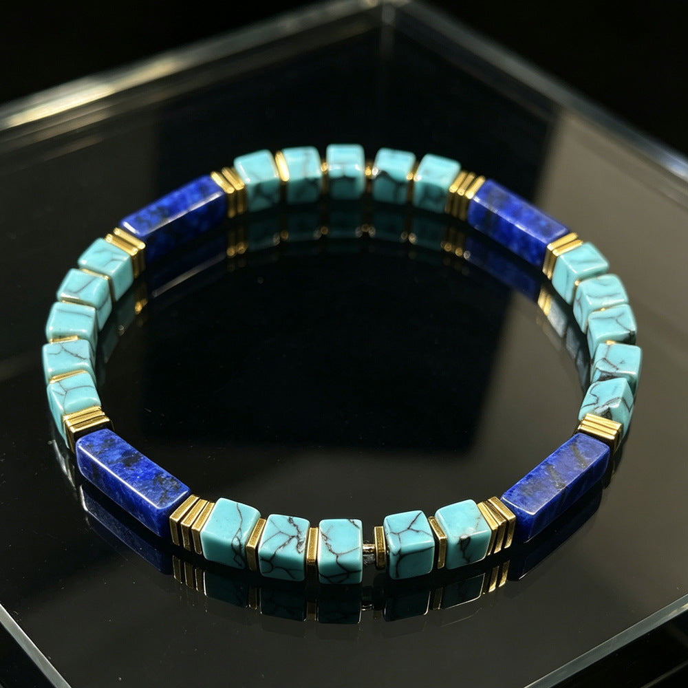 Vintage Natural Texture Beaded Bracelet Turquoise Lapis Lazuli Stackable Jewelry For Men Women