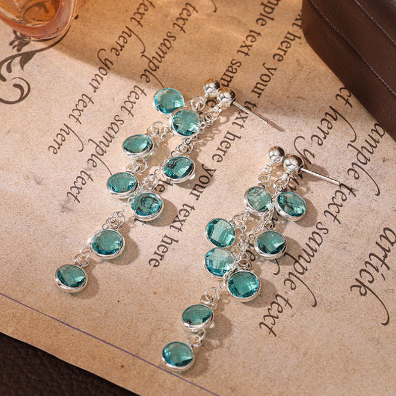 Multi‑Style Tassel Gemstone Long Earrings Vintage Luxury Sterling Silver Dangle Stud Earrings For Women