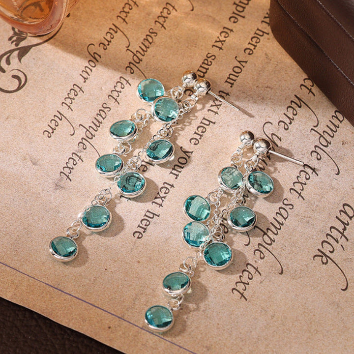 Multi‑Style Tassel Gemstone Long Earrings Vintage Luxury Sterling Silver Dangle Stud Earrings For Women