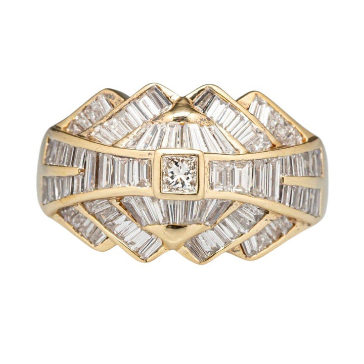 Vintage Art‑Deco Geometric Baguette Diamond Wide Statement Ring