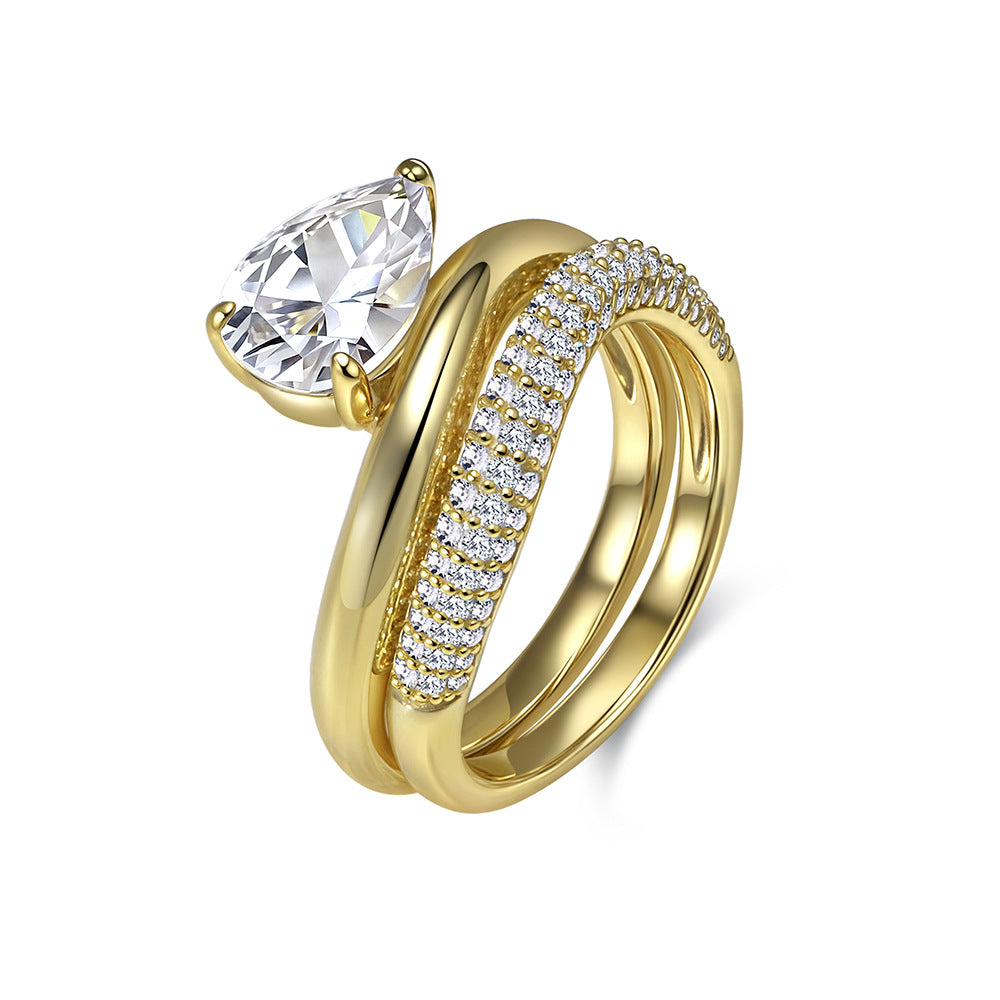 Pear Cut Diamond Stackable Jewelry Ring Set Elegant Bridal Wedding Engagement Statement Band