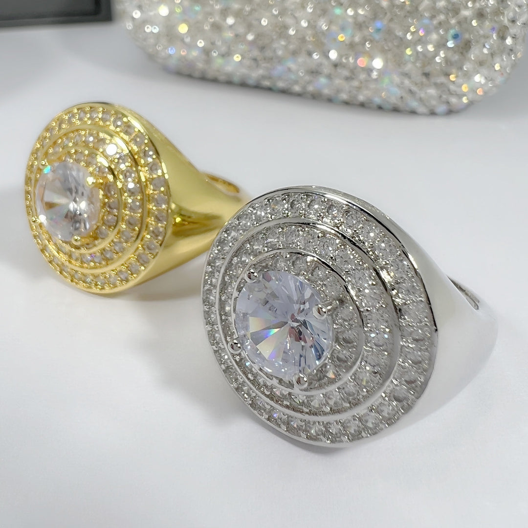 Multi Layer Halo Cluster Diamond Ring Bold Thick Hip Hop Mens Finger Ring