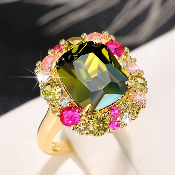 Ornate Multi‑Gem Halo‑Setting Ring Vintage Court‑Style Women Ring