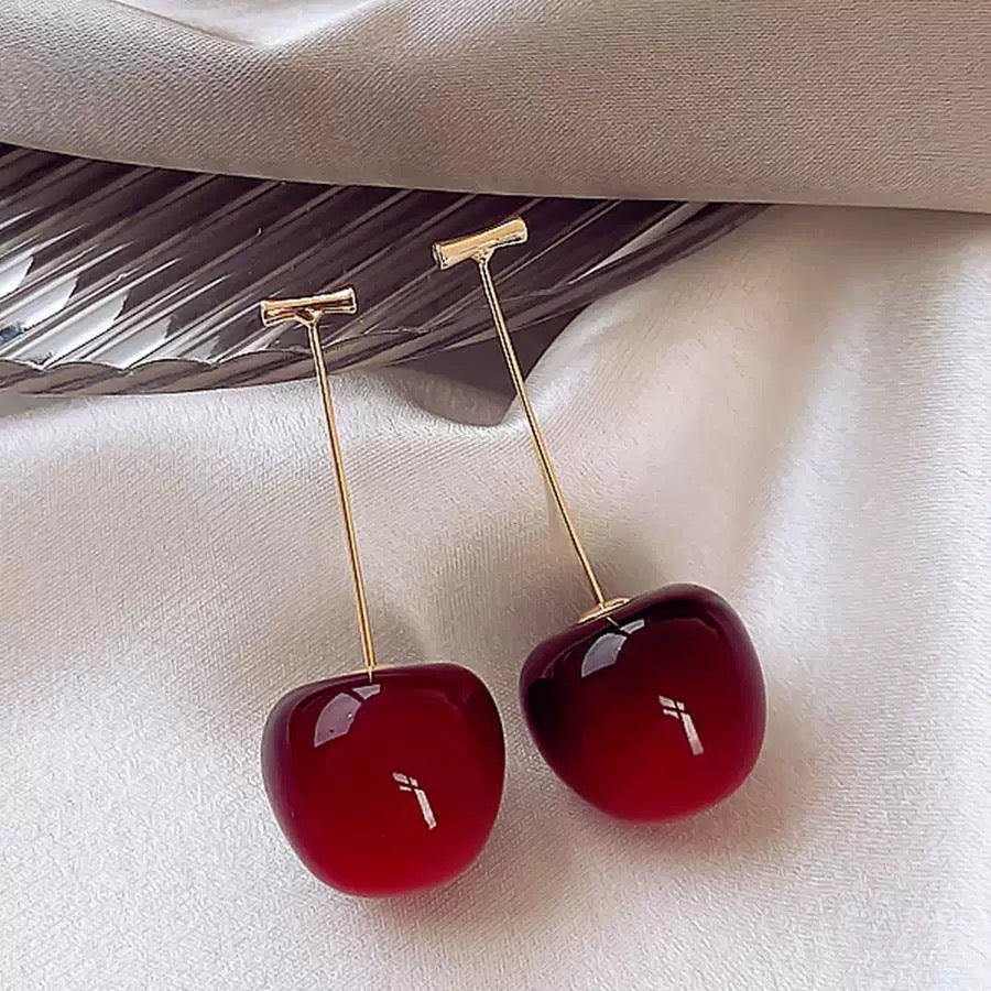 Vivid Cherry Drop Earrings Elegant Dangle Earrings Trendy Statement Ear Jewelry For Women Party Dating Daily Wear