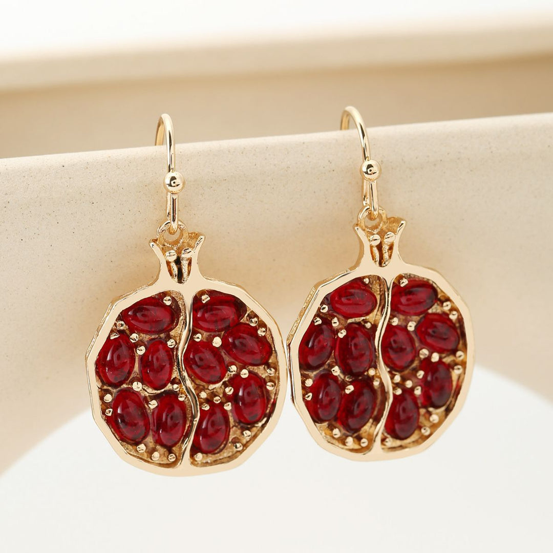 Pomegranate‑Shaped Red Gem Hook‑Earring & Pendant Set Retro Themed Women’s Jewelry