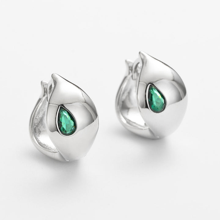 Women Teardrop Huggie Earrings Minimalist Chunky Hoop Earrings Inlaid Water Drop Gemstone Elegant Statement Ear Buckle Daily Party Fashion Jewelry Gift