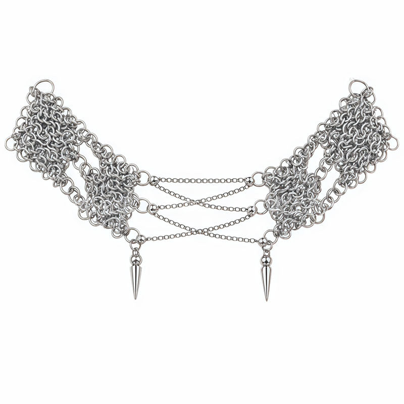 Multi‑Layer Woven Chain Spike Pendant Choker Punk Subculture Stylish Women Choker Necklace