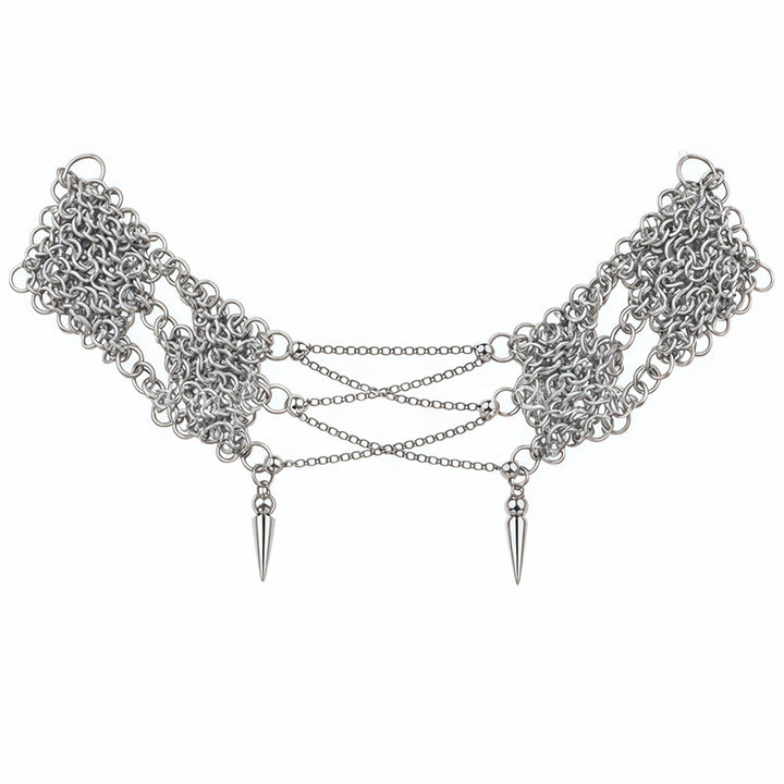 Multi‑Layer Woven Chain Spike Pendant Choker Punk Subculture Stylish Women Choker Necklace